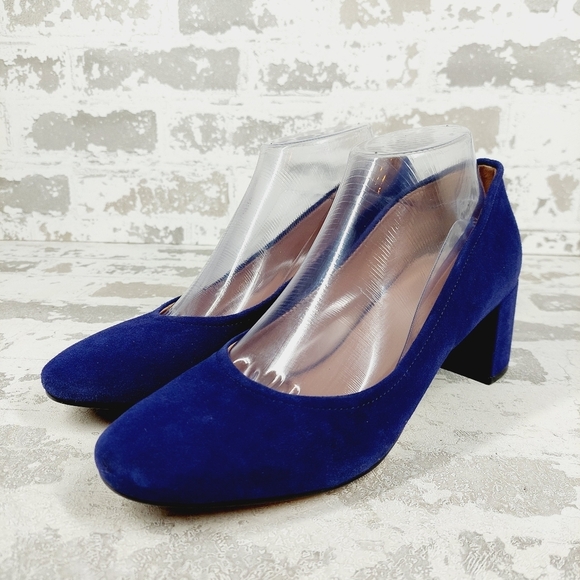 New 27 Edit Naturalizer Rebecca Blue Suede Block Heel Pumps V226 - Picture 2 of 11
